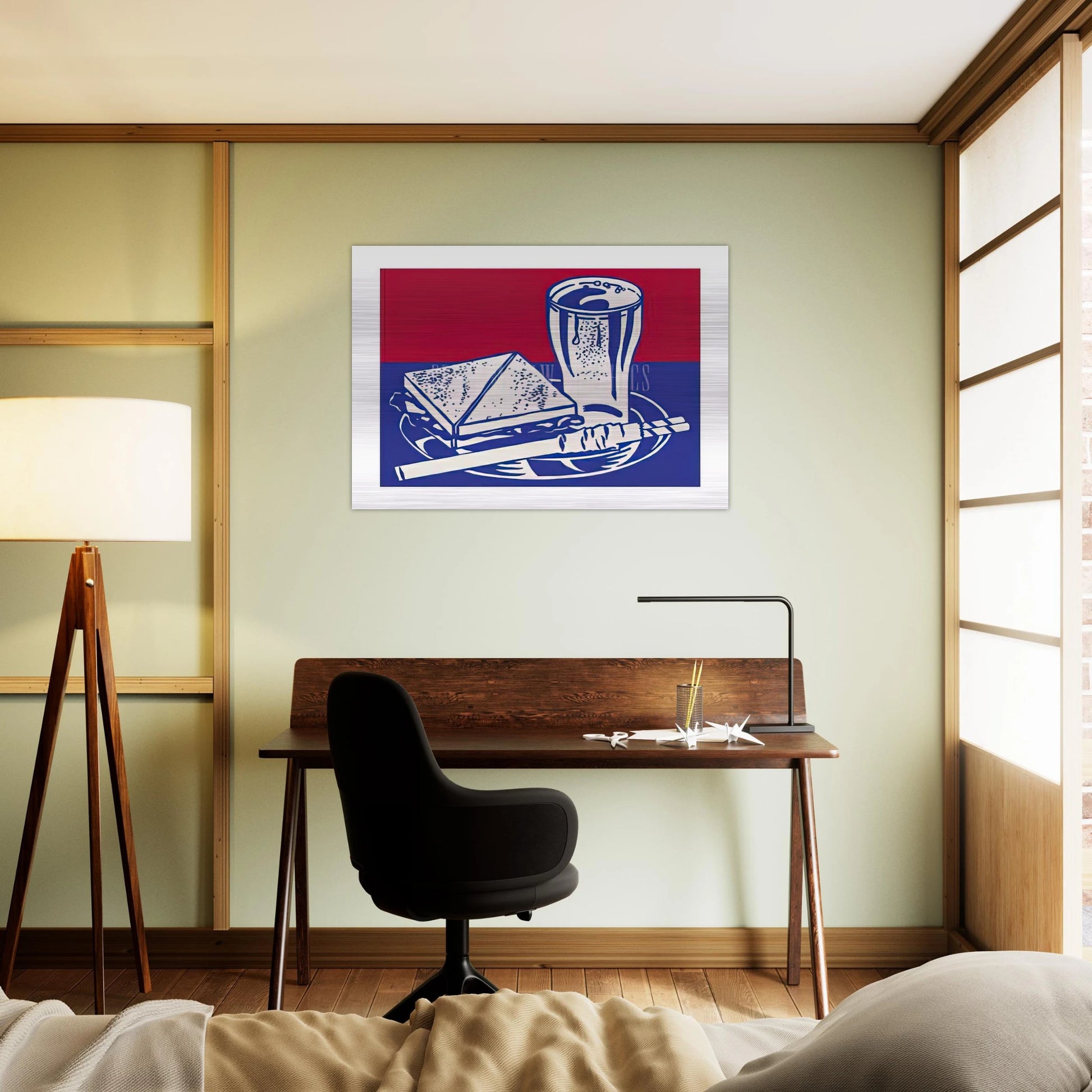 SANDWICH AND SODA 1964 - Roy Lichtenstein Brushed Aluminum Print - 70x100 cm / 28x40 inches | Roy Lichtenstein Aluminum Print | Roy Lichtenstein Prints