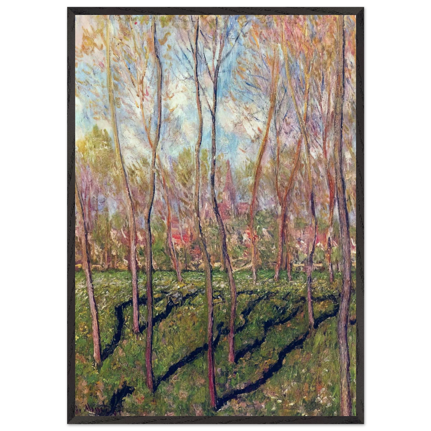 Trees in Winter View of Bennecourt - claude monet 70x100 cm / 28x40 inches Framed Art Print – Black Wooden Frame