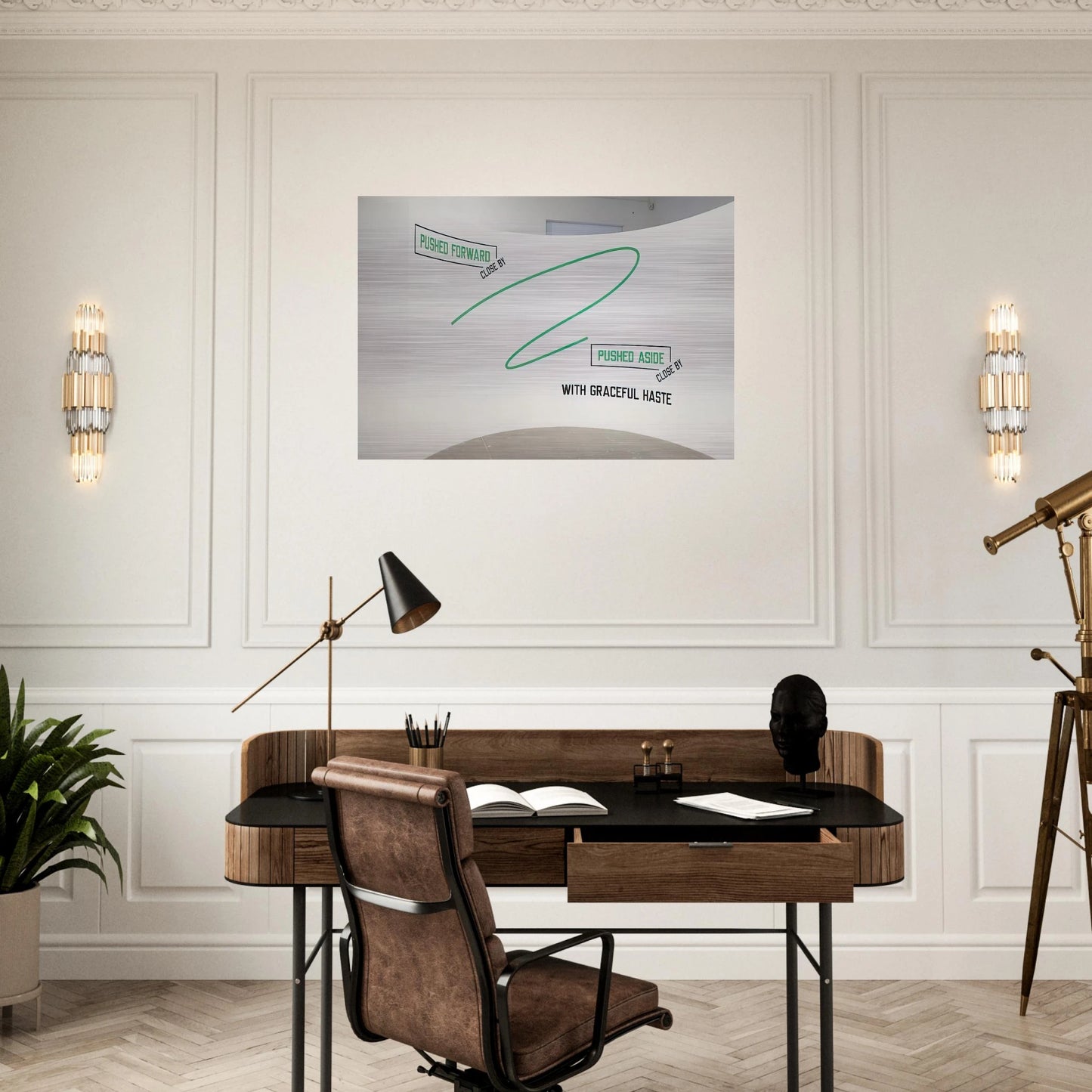 Pushed Forward... - 2009 - Lawrence Weiner Brushed Aluminum Print - 70x100 cm / 28x40 inches | Lawrence Weiner Aluminum Print | Lawrence Weiner Prints