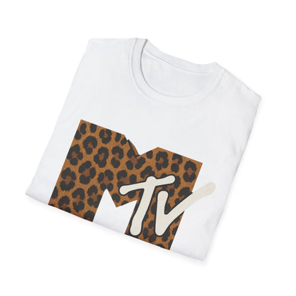 Vintage MTV T-Shirt mit Leopardenmuster, Retro-Musik- und Fernseh-Look der 80er und 90er Jahre, Unisex-Rock-Shirt mit Tiermotiv