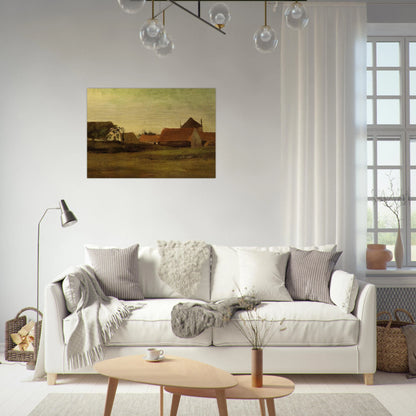 Farmhouses in Loosduinen near The Hague at Twilight - Vincent van Gogh Brushed Aluminum Print - 70x100 cm / 28x40 inches | Vincent van Gogh Aluminum Print | Vincent van Gogh Prints