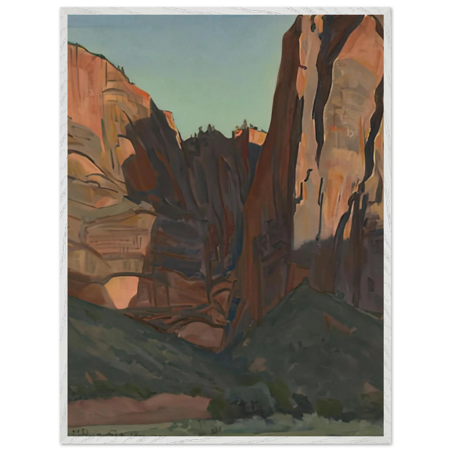 Maynard Dixon - NOTCH IN THE WALL ZION NATIONAL PARK AUGUST 1933 1933 Wall art - 27x35 cm / 11x14 inches - Premium Wooden Framed Poster With Fine Art Paper-canvas - White frame