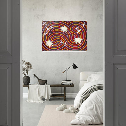 Rêve Ver De Terre Et Du Corbeau - 1999 - Clifford Possum Tjapaltjarri Acrylic Print - 70x100 cm / 28x40″ inches