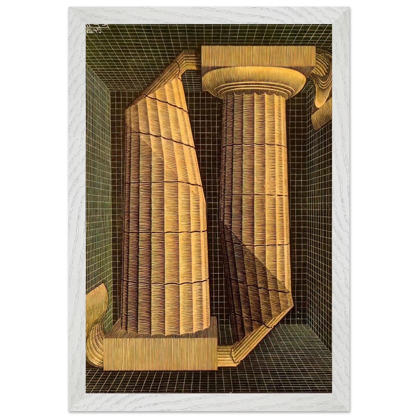 MC Escher - DORIC COLUMNS Wall Art - 21x29.7 cm / 8x12" - Premium Wooden Framed Poster With Fine Art Paper-canvas - White frame