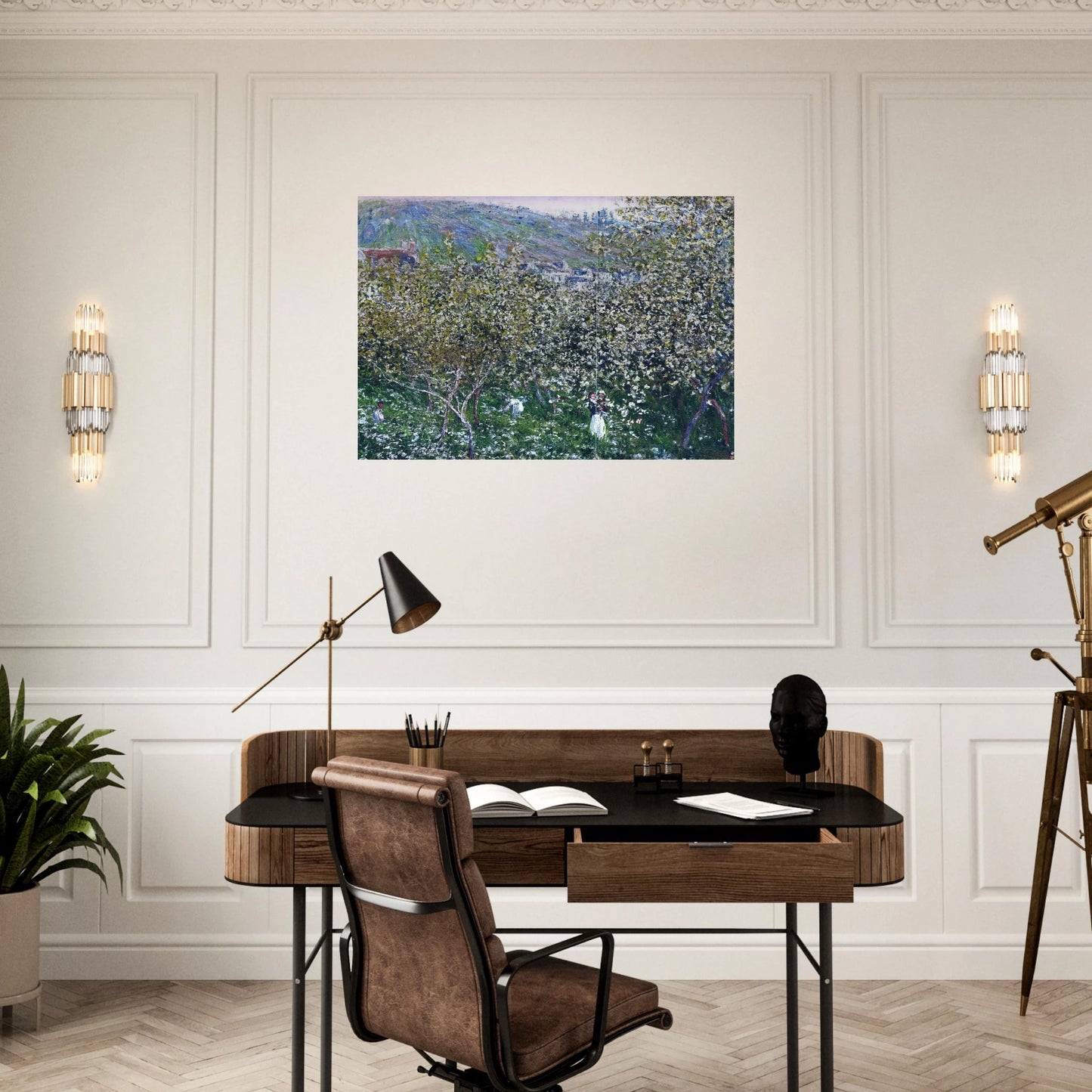 Vetheuil, Flowering Plum Trees - claude monet Brushed Aluminum Print - 70x100 cm / 28x40 inches | claude monet Aluminum Print | claude monet Prints