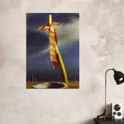 PINK KNOT AND SHELL ON THE SEASHORE - Salvador Dali Brushed Aluminum Print - 70x100 cm / 28x40 inches | Salvador Dali Aluminum Print | Salvador Dali Prints