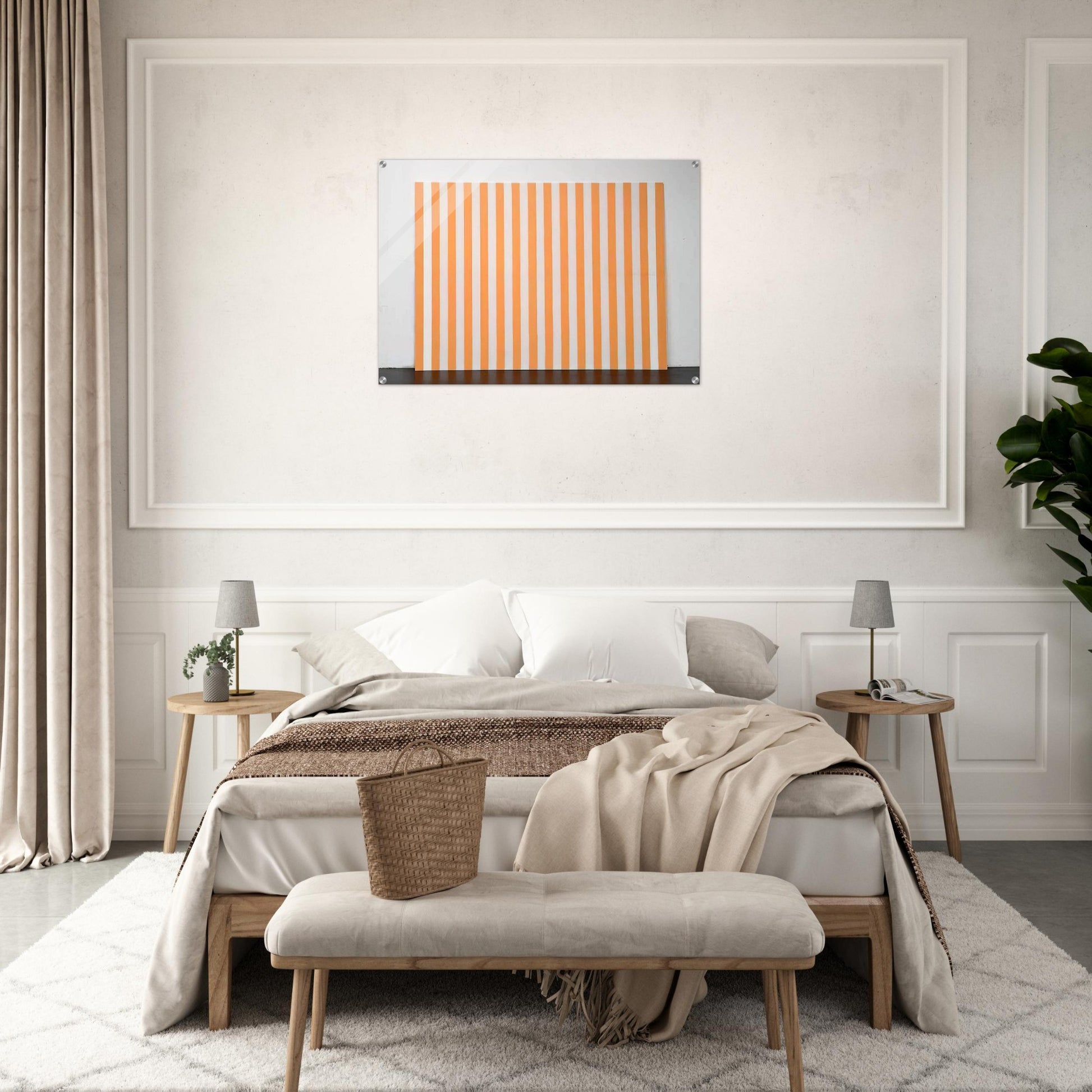 Peinture acrylique blanche sur tissu rayé blanc et orange - 1972 - Daniel Buren Acrylic Print - 70x100 cm / 28x40″ inches