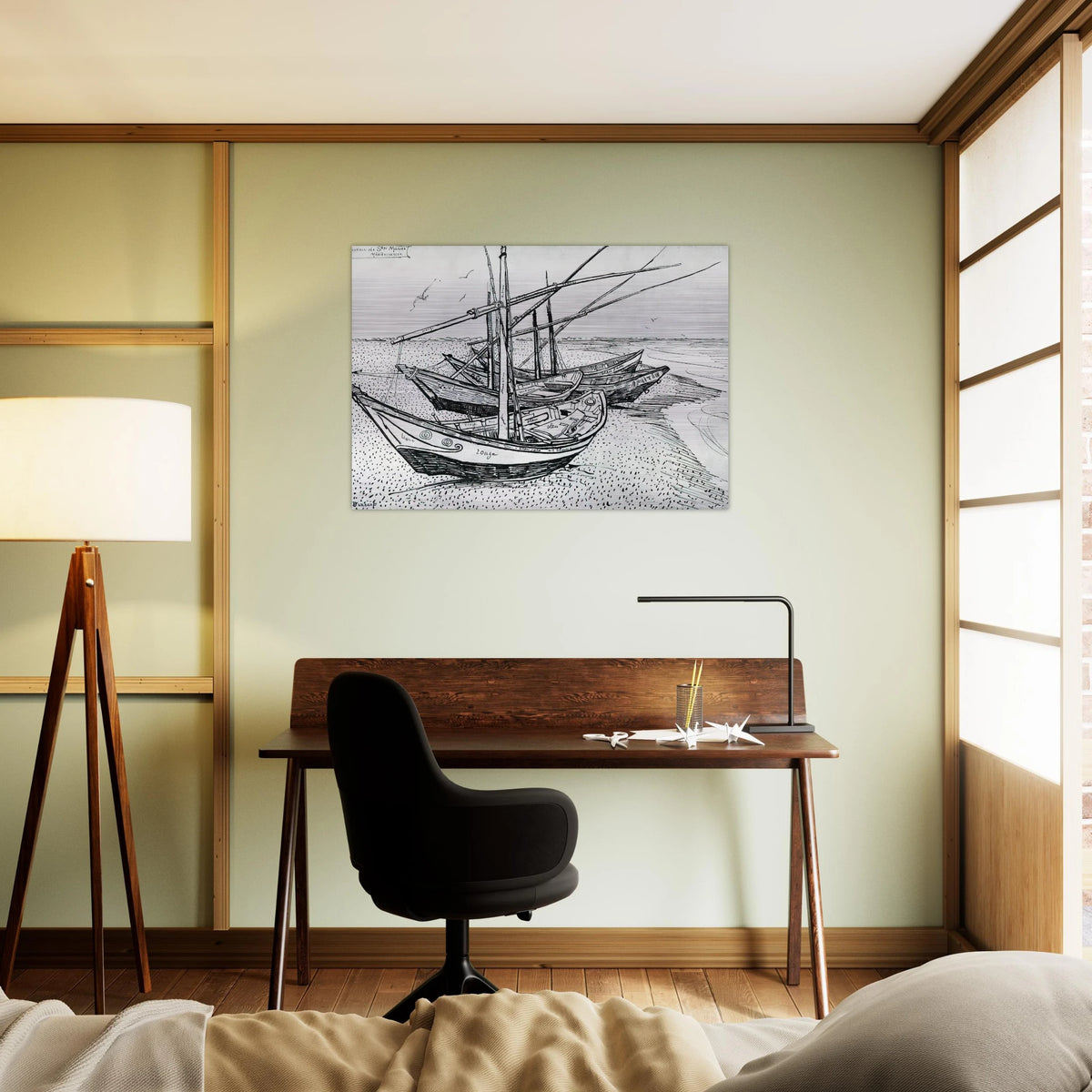 Fishing boats on the Beach at Les Saintes-Maries-de-la-Mer - Vincent van Gogh Brushed Aluminum Print - 70x100 cm / 28x40 inches | Vincent van Gogh Aluminum Print | Vincent van Gogh Prints