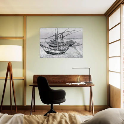 Fishing boats on the Beach at Les Saintes-Maries-de-la-Mer - Vincent van Gogh Brushed Aluminum Print - 70x100 cm / 28x40 inches | Vincent van Gogh Aluminum Print | Vincent van Gogh Prints
