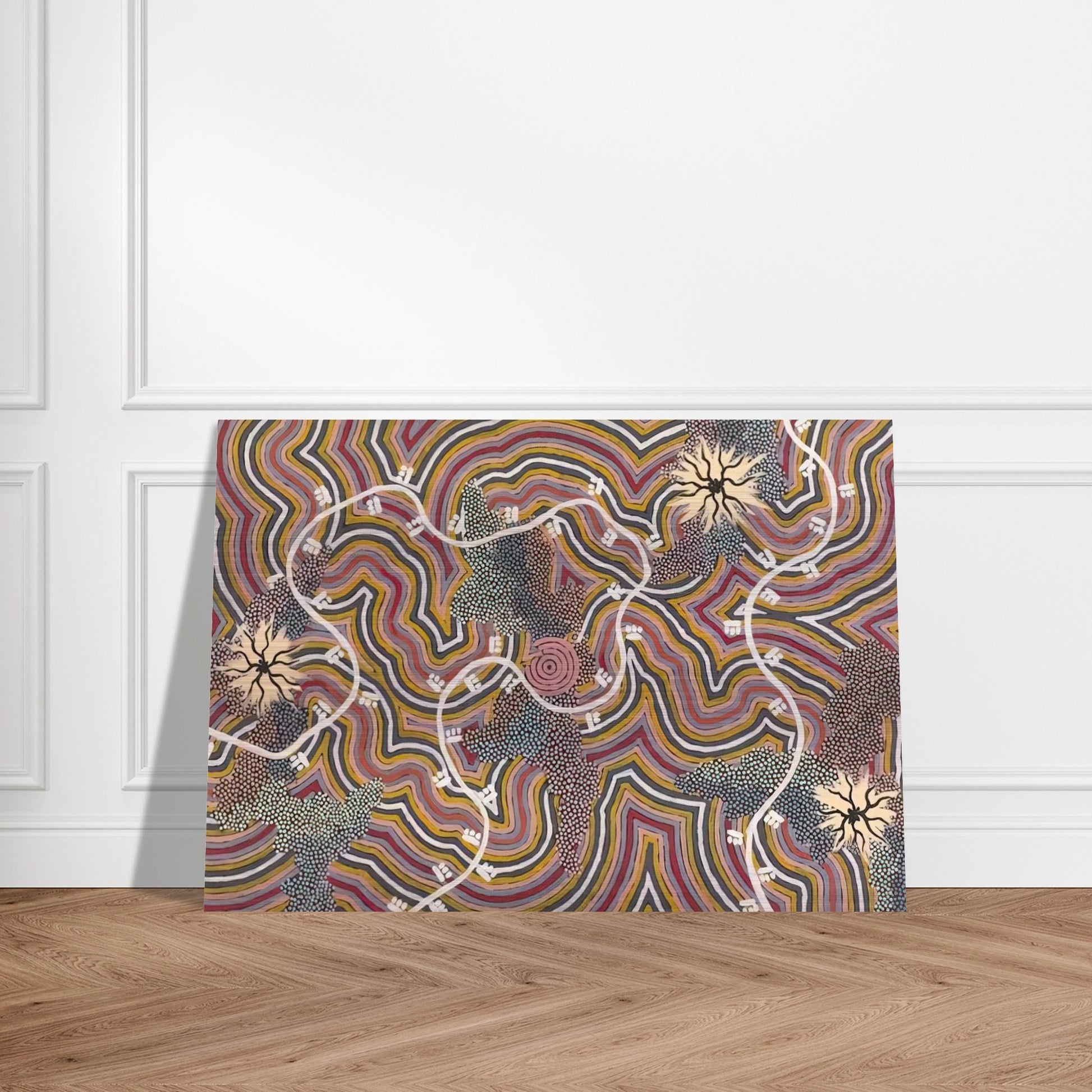 Possum Dreaming - 1996 - Clifford Possum Tjapaltjarri Brushed Aluminum Print - 70x100 cm / 28x40 inches | Clifford Possum Tjapaltjarri Aluminum Print | Clifford Possum Tjapaltjarri Prints