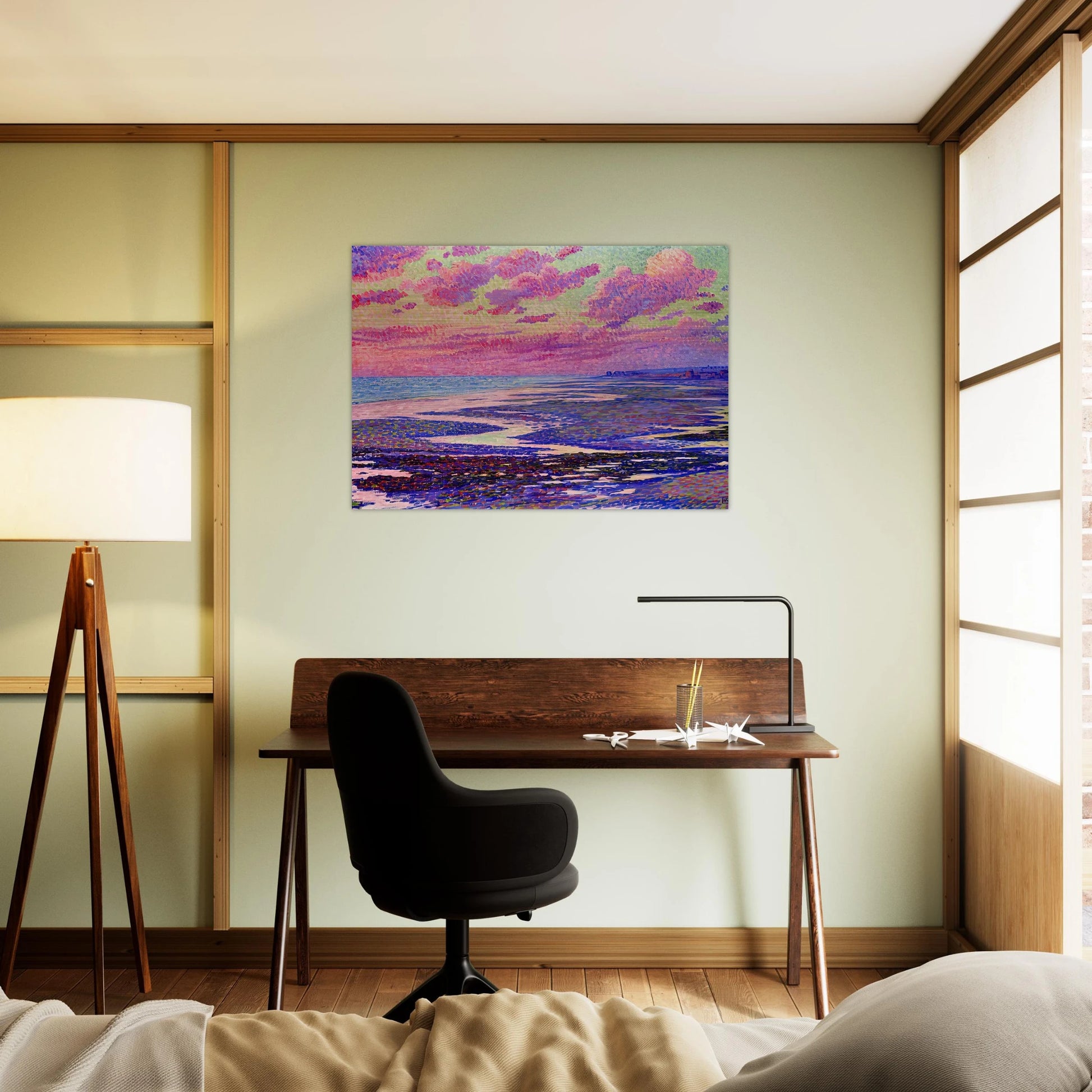 THE BEACH AT AMBLETEUSE AT LOW TIDE 1900 - Theo van Rysselberghe Brushed Aluminum Print - 70x100 cm / 28x40 inches | Theo van Rysselberghe Aluminum Print | Theo van Rysselberghe Prints