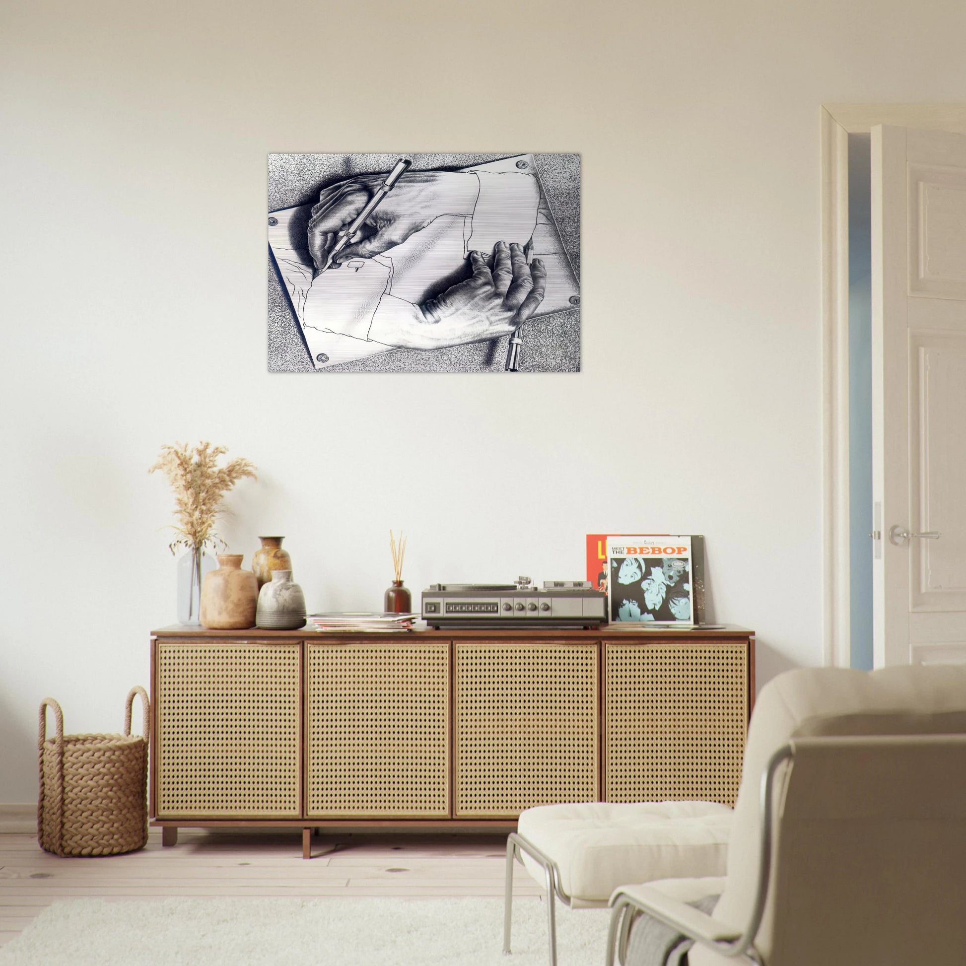 DRAWING HANDS - MC Escher Brushed Aluminum Print - 70x100 cm / 28x40 inches | MC Escher Aluminum Print | MC Escher Prints | Maurits Cornelis Escher Prints