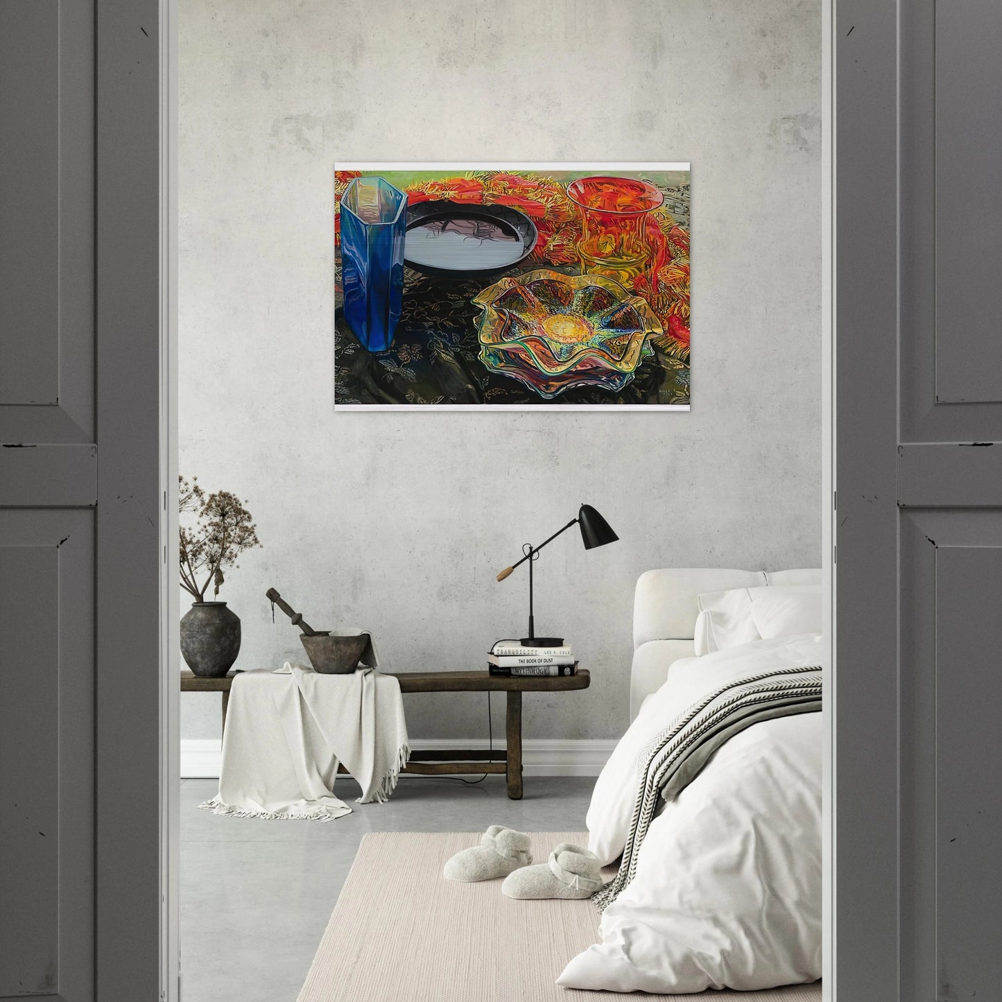 BLACK BOWL RED SCARF 2007 - Janet Fish Brushed Aluminum Print - 70x100 cm / 28x40 inches | Janet Fish Aluminum Print | Janet Fish Prints