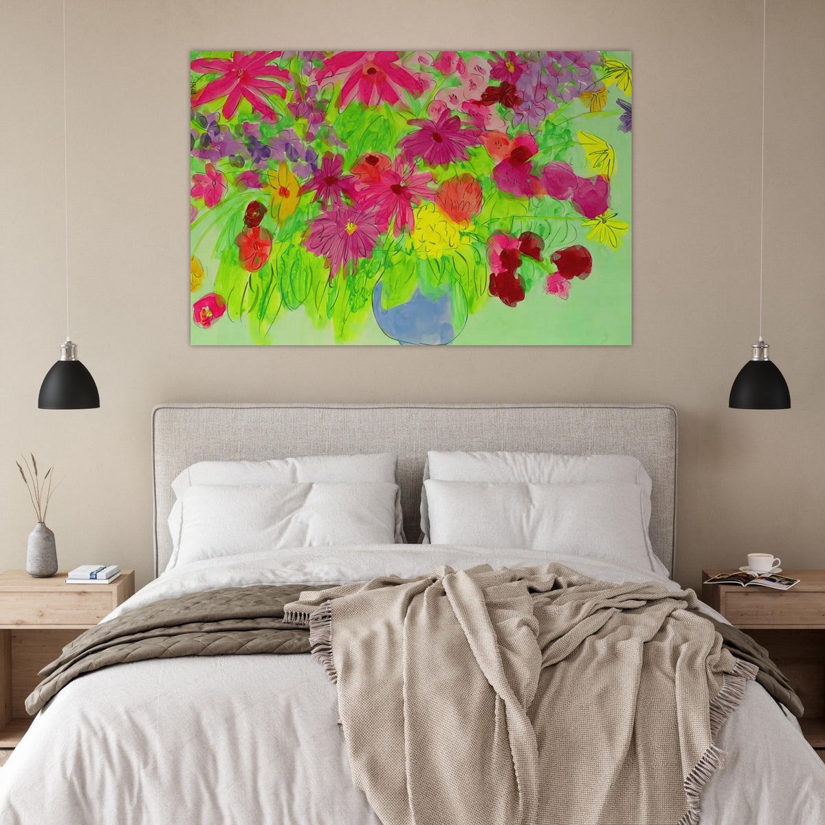 Blue Vase, Many Flowers - Naïve Art Primitivism, Pop Art - Walasse Ting Art Prints - 100x150 cm / 40x60″ inches | Walasse Ting Poster | Walasse Ting Prints