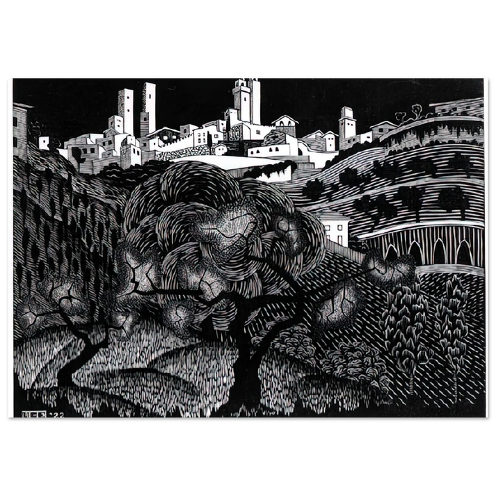 MC Escher - ESCHER (10) Wall Art - 21x29.7 cm / 8x12" - Premium Wooden Framed Poster With Fine Art Paper - White frame