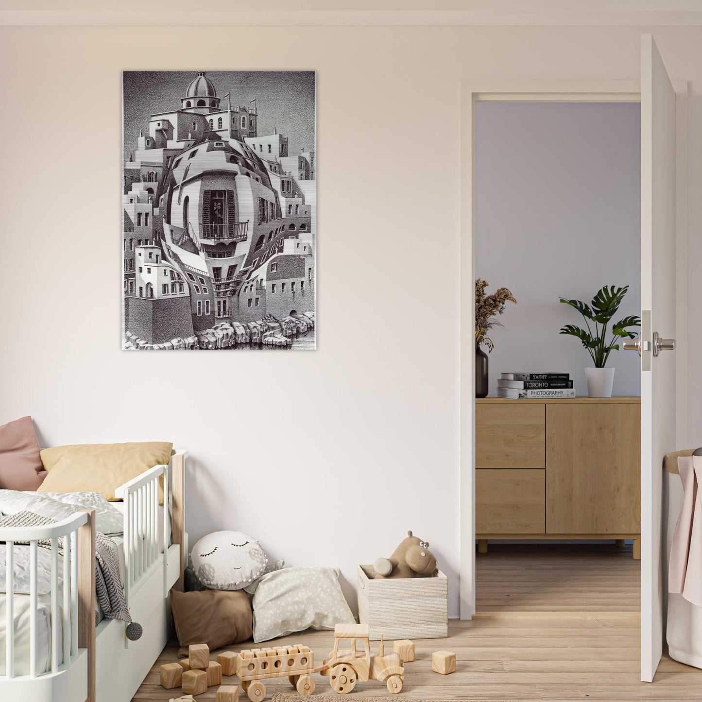 BALCONY - MC Escher Brushed Aluminum Print - 70x100 cm / 28x40 inches | MC Escher Aluminum Print | MC Escher Prints | Maurits Cornelis Escher Prints