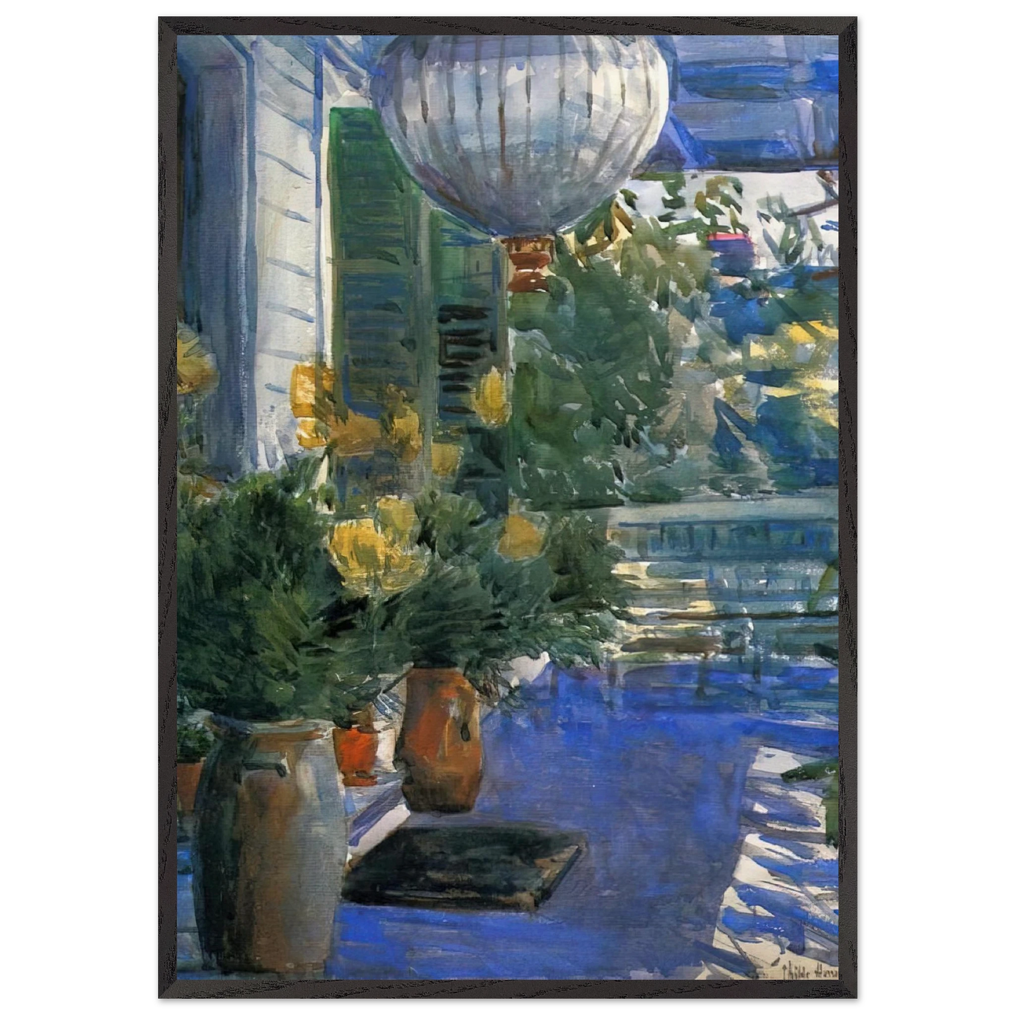 Veranda of the Old House - Childe Hassam 70x100 cm / 28x40 inches Framed Art Print – Black Wooden Frame