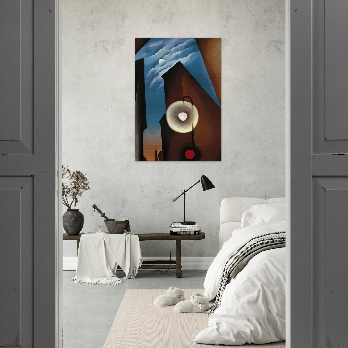 New York with Moon - Georgia O'Keeffe Brushed Aluminum Print - 70x100 cm / 28x40 inches | Georgia O'Keeffe Aluminum Print | Georgia O'Keeffe Prints