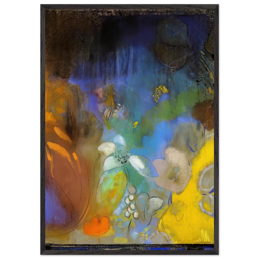 WOMAN IN PROFILE WITH FLOWERS - Odilon Redon 70x100 cm / 28x40 inches Framed Art Print – Black Wooden Frame