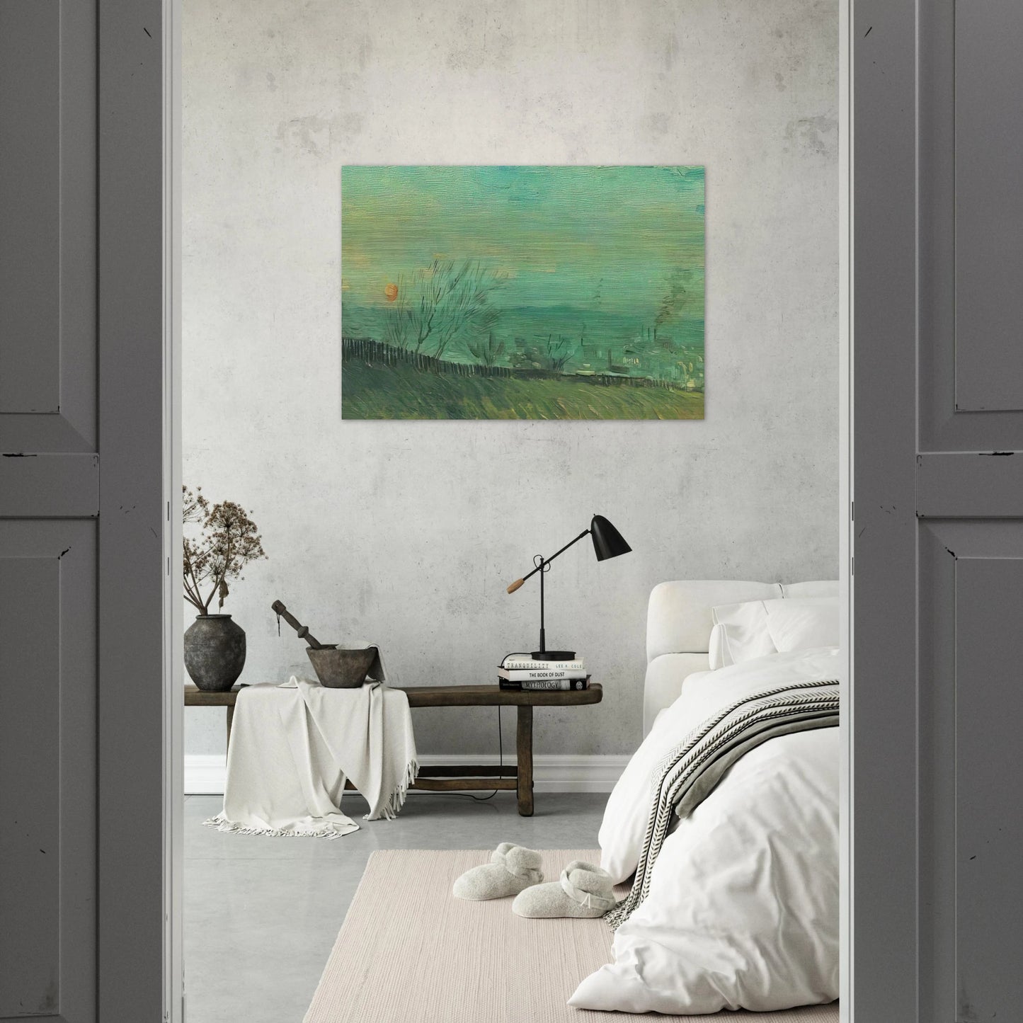 Factories Seen from a Hillside in Moonlight - Vincent van Gogh Brushed Aluminum Print - 70x100 cm / 28x40 inches | Vincent van Gogh Aluminum Print | Vincent van Gogh Prints