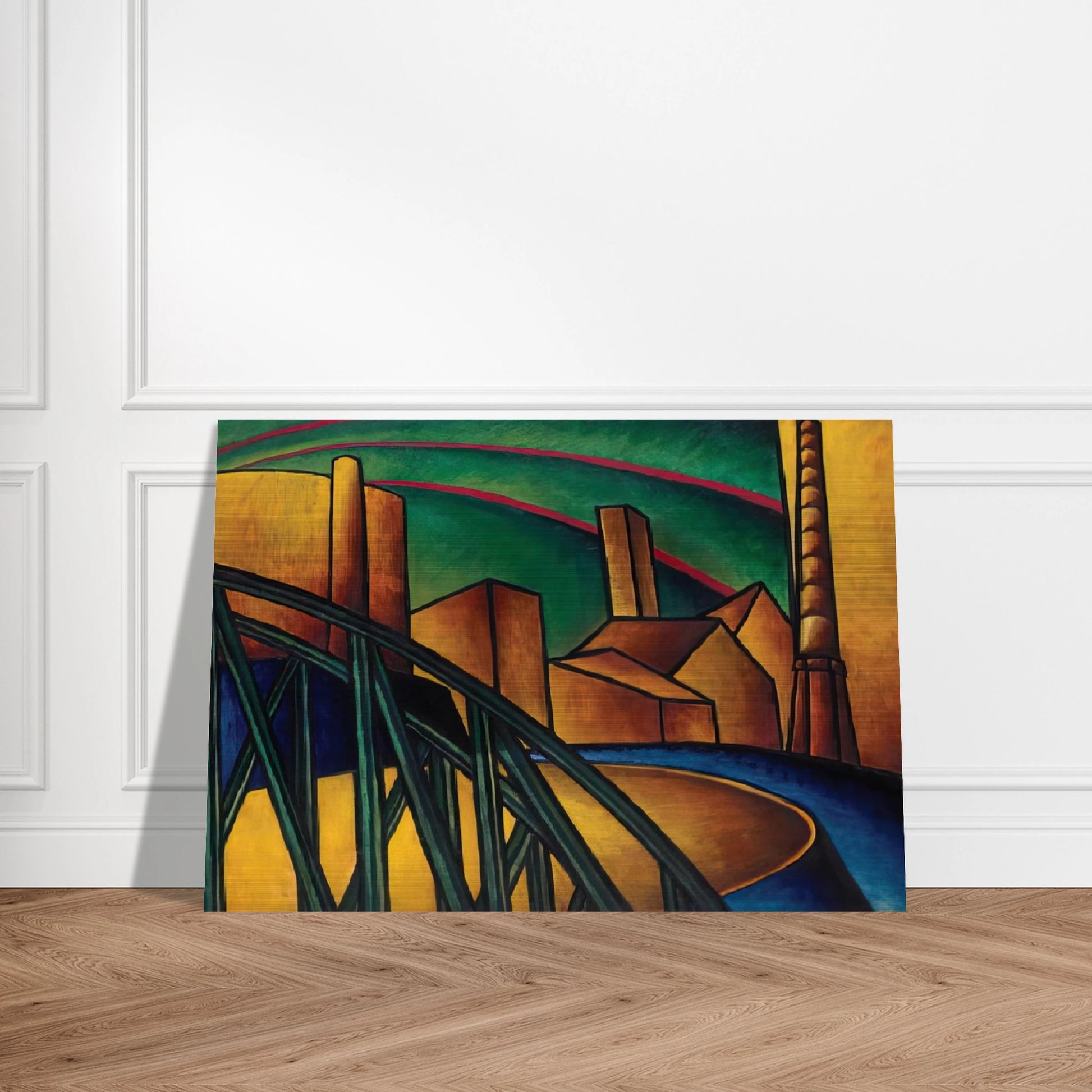 Landscape with Bridge at Óbuda Hajógyár - Laszlo Moholy-Nagy Brushed Aluminum Print - 70x100 cm / 28x40 inches | Laszlo Moholy-Nagy Aluminum Print | Laszlo Moholy-Nagy Prints