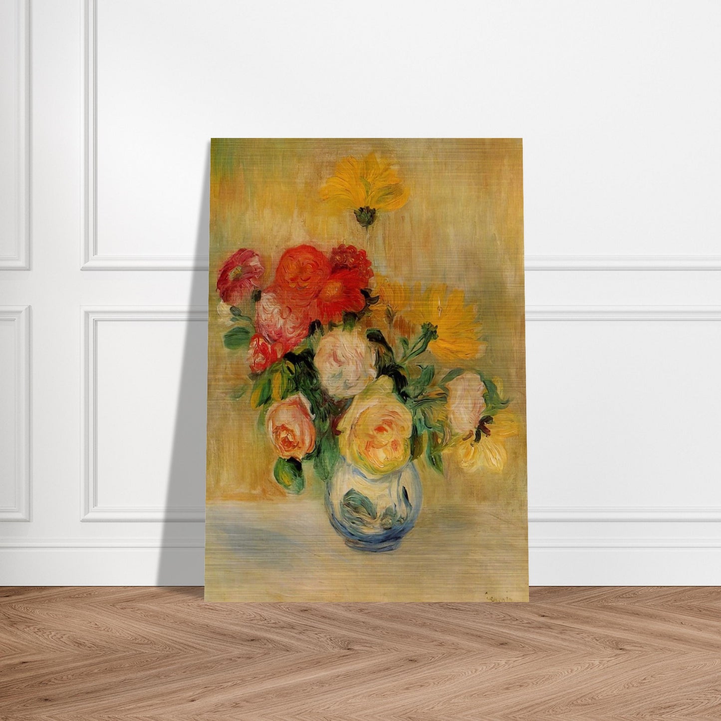 Vase of Roses and Dahlias - Pierre-Auguste Renoir Brushed Aluminum Print - 70x100 cm / 28x40 inches | Pierre-Auguste Renoir Aluminum Print | Pierre-Auguste Renoir Prints