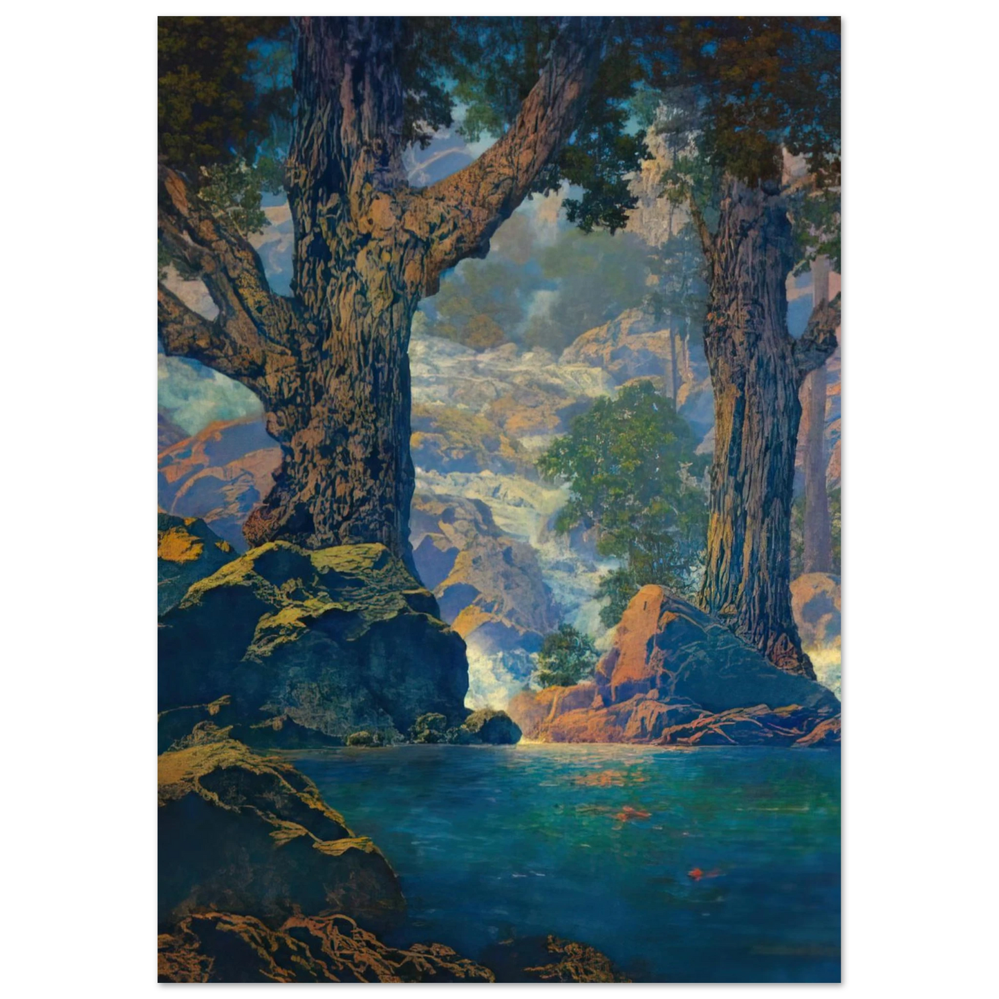 Maxfield Parrish - Cascades Quiet Solitude Wall Art - 60x80 cm / 24x32 inches - Premium Wooden Framed Poster With Fine Art Paper-canvas - Wood frame