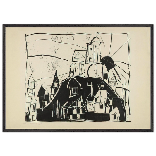 CITY ON THE MOUNTAIN STADT AUF DEM BERGE 1918 - Lyonel Feininger 70x100 cm / 28x40 inches Framed Art Print – Black Wooden Frame