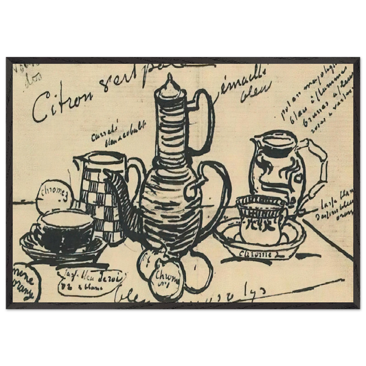 STILL LIFE WITH COFFEE POT N2 - Vincent van Gogh 70x100 cm / 28x40 inches Framed Art Print – Black Wooden Frame