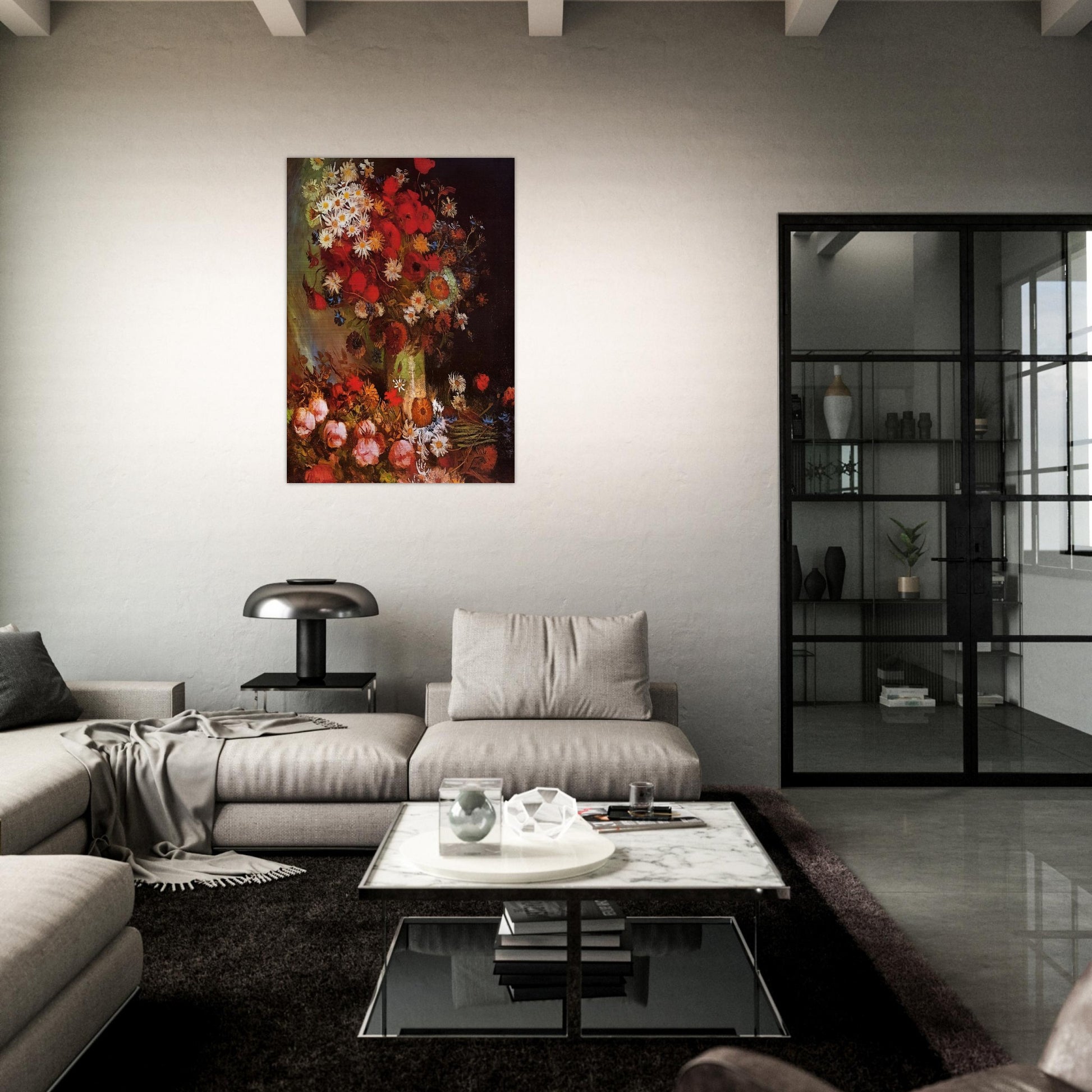 Vase with Poppies, Cornflowers, Peonies and Chrysanthemums - Vincent van Gogh Brushed Aluminum Print - 70x100 cm / 28x40 inches | Vincent van Gogh Aluminum Print | Vincent van Gogh Prints