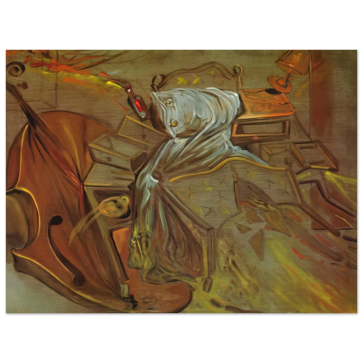Salvador Dali - BED AND TWO BEDSIDE TABLES FEROCIOUSLY ATTACKING A CELLO  75x100 cm / 30x40inches Fine Art Poster