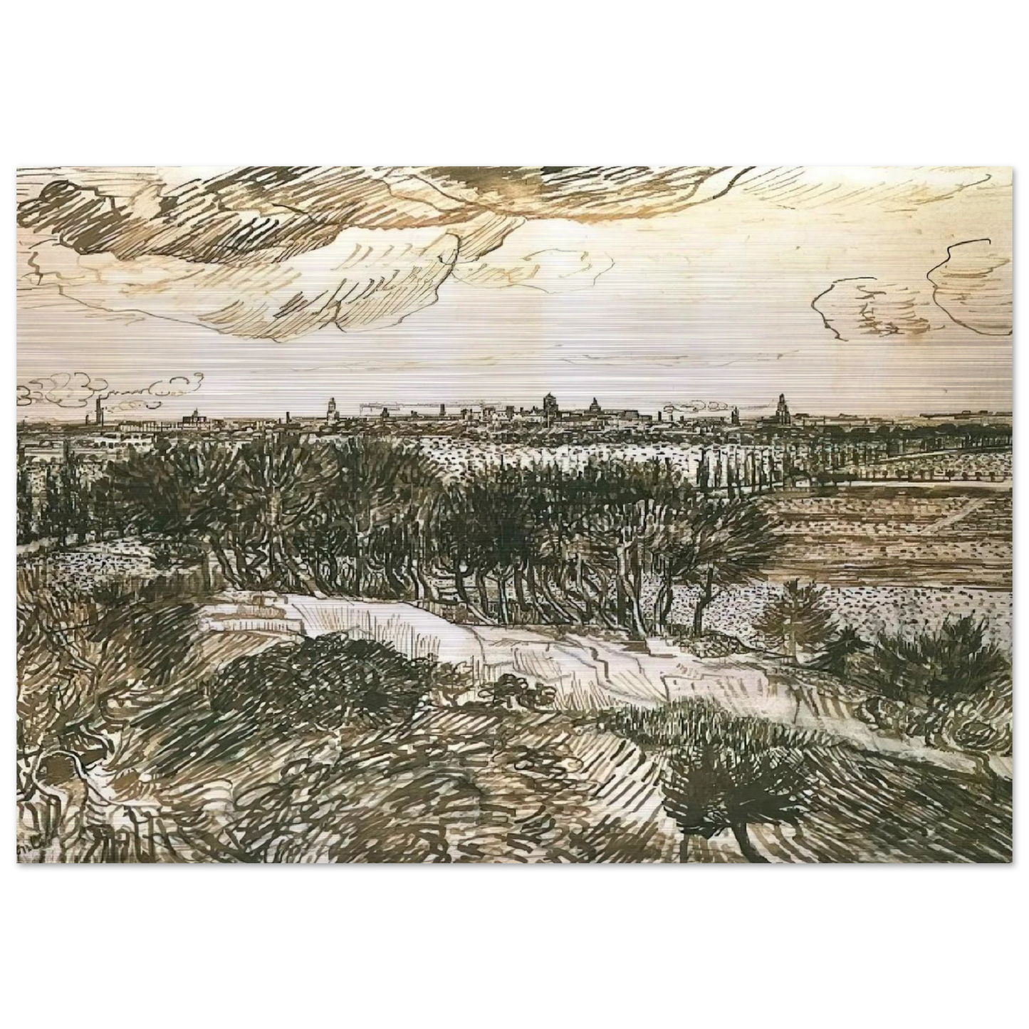 View of Arles from a Hill - Vincent van Gogh Brushed Aluminum Print - 70x100 cm / 28x40 inches | Vincent van Gogh Aluminum Print | Vincent van Gogh Prints