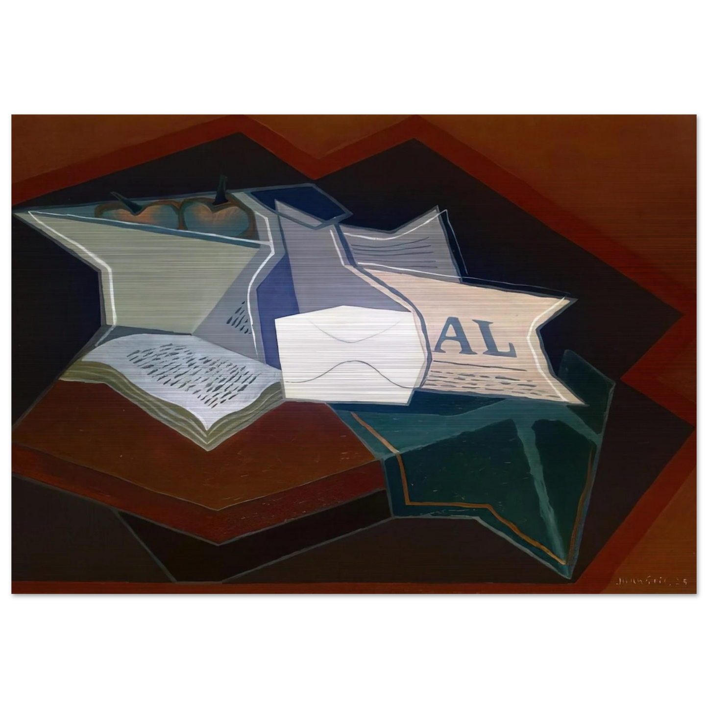 COMPOTIER CARAFE AND OPEN BOOK - Juan Gris Brushed Aluminum Print - 70x100 cm / 28x40 inches | Juan Gris Aluminum Print | Juan Gris Prints