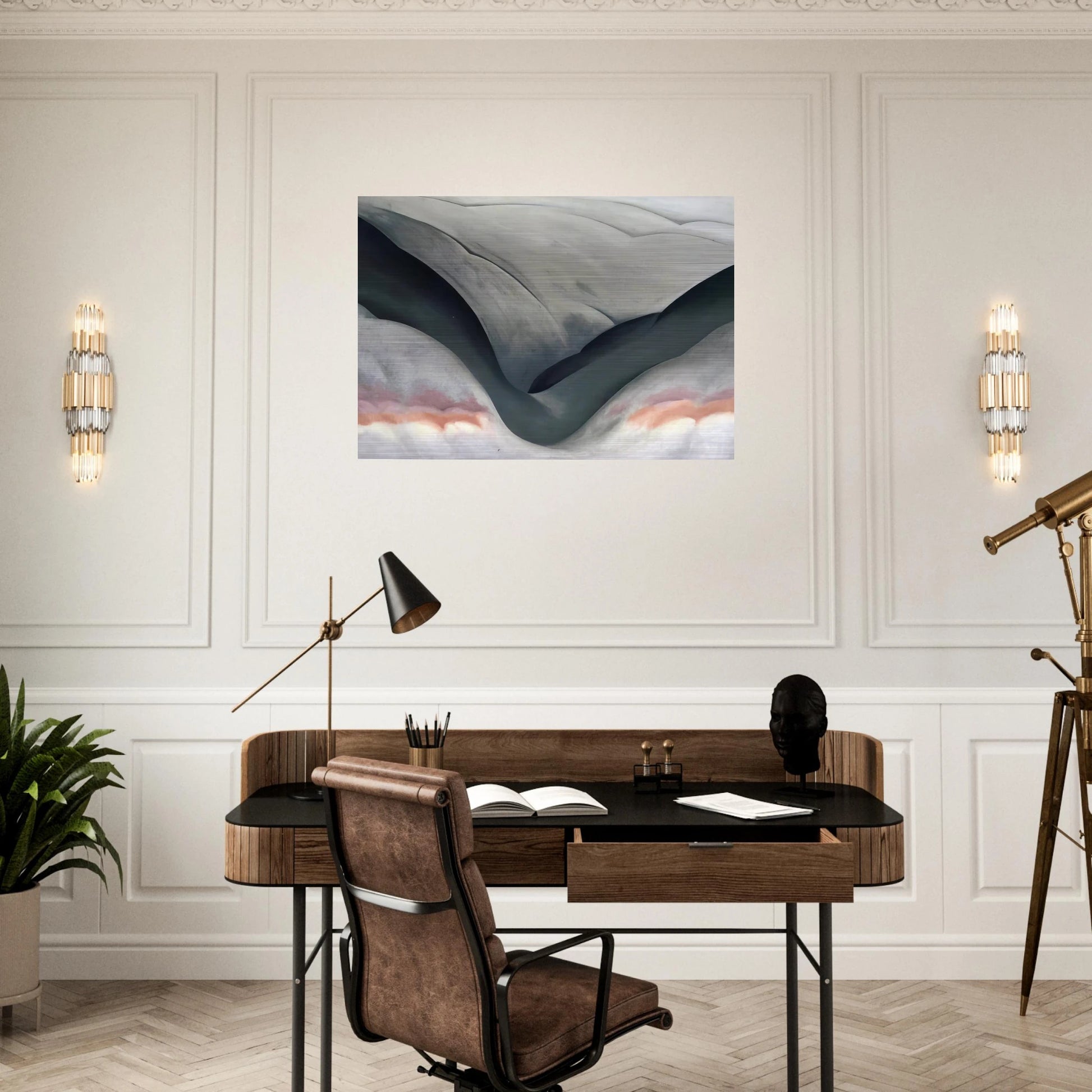Black Place, Grey and Pink - Georgia O'Keeffe Brushed Aluminum Print - 70x100 cm / 28x40 inches | Georgia O'Keeffe Aluminum Print | Georgia O'Keeffe Prints