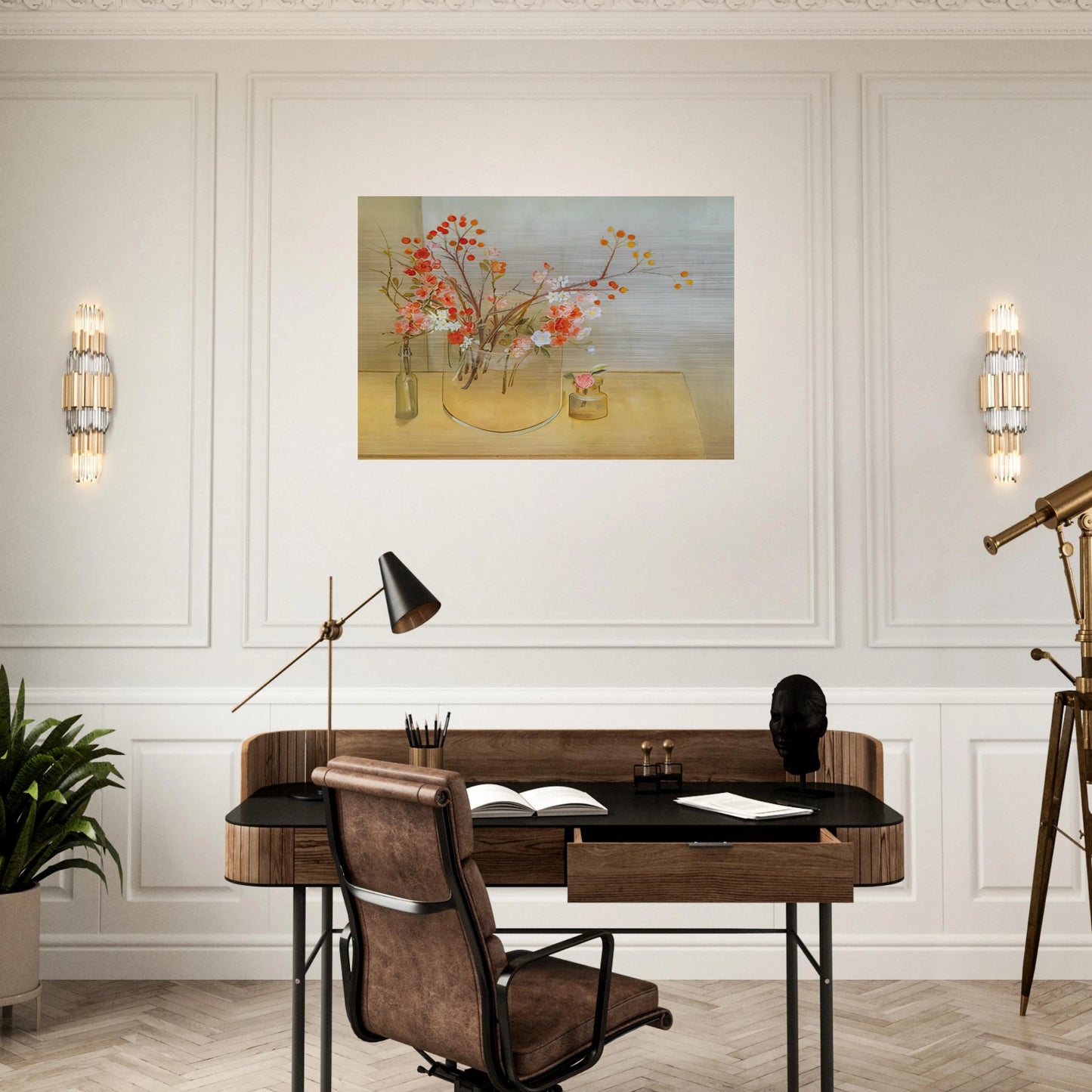 Winter Bouquet flowering quince, rosehaws, narcissus, winter rose and camellia - 1977 - Morris Graves Brushed Aluminum Print - 70x100 cm / 28x40 inches | Morris Graves Aluminum Print | Morris Graves Prints