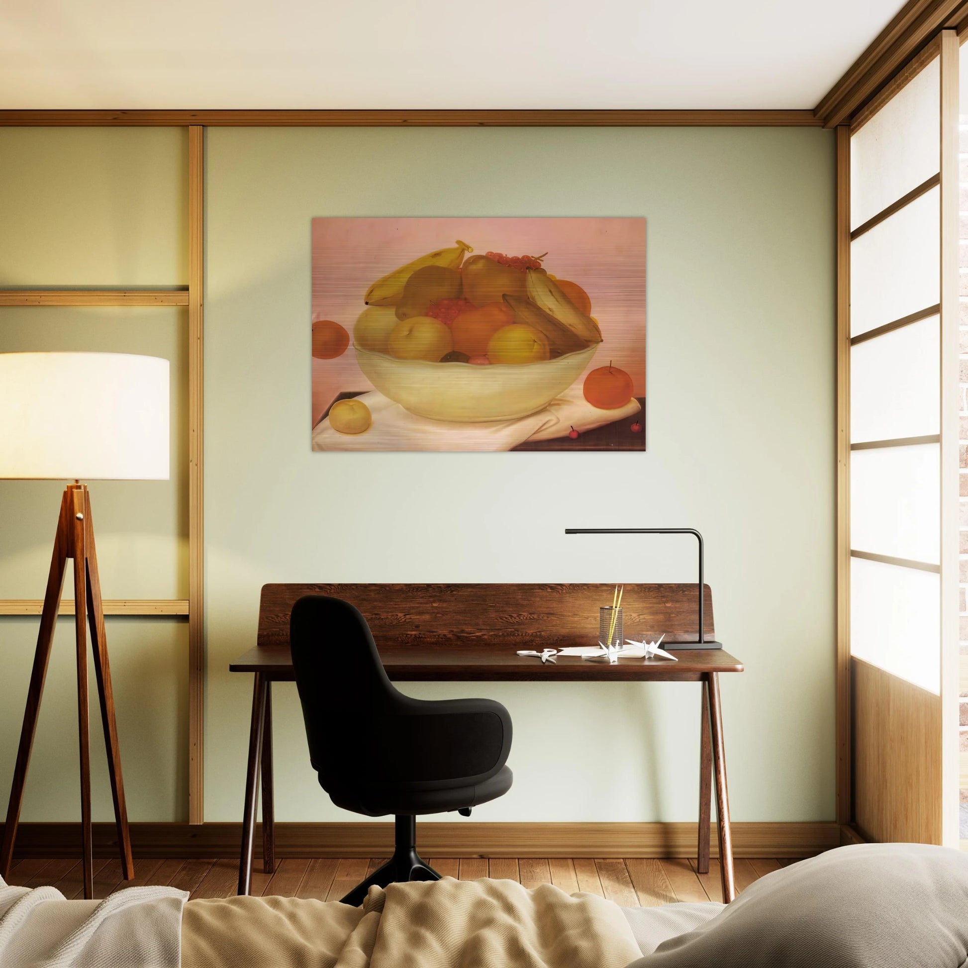 STILL LIFE WITH ORANGE FALLING - Fernando Botero Brushed Aluminum Print - 70x100 cm / 28x40 inches | Fernando Botero Aluminum Print | Fernando Botero Prints