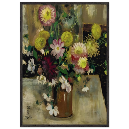 Anemones and Dahlias - Post-Impressionism - Le Pho 70x100 cm / 28x40 inches Framed Art Print – Black Wooden Frame