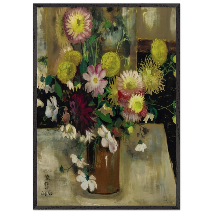 Anemones and Dahlias - Post-Impressionism - Le Pho 70x100 cm / 28x40 inches Framed Art Print – Black Wooden Frame