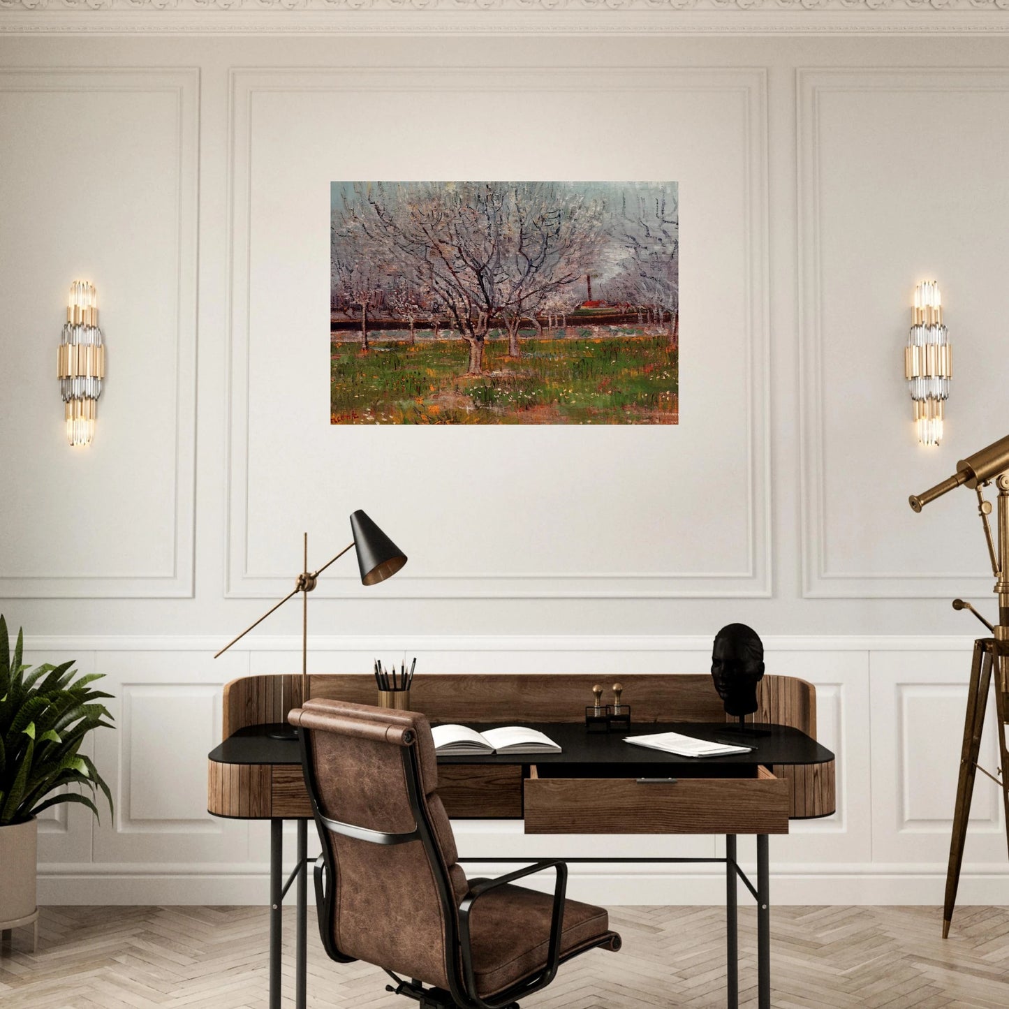 Orchard in Blossom Plum Trees - Vincent van Gogh Brushed Aluminum Print - 70x100 cm / 28x40 inches | Vincent van Gogh Aluminum Print | Vincent van Gogh Prints