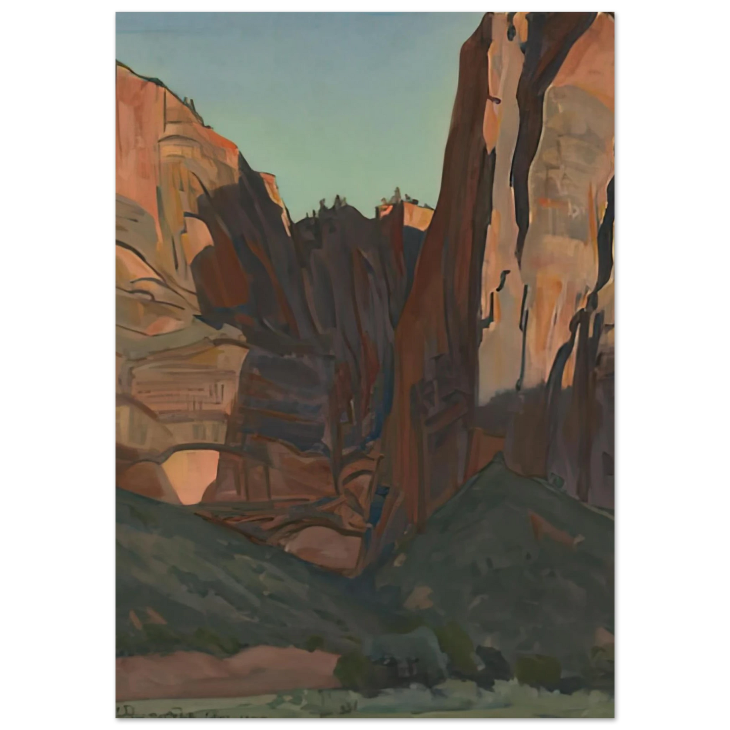 Maynard Dixon - NOTCH IN THE WALL ZION NATIONAL PARK AUGUST 1933 1933 Wall art - 28x43  cm / XL (11x17 inches) - Premium Wooden Framed Poster With Fine Art Paper-canvas - White frame