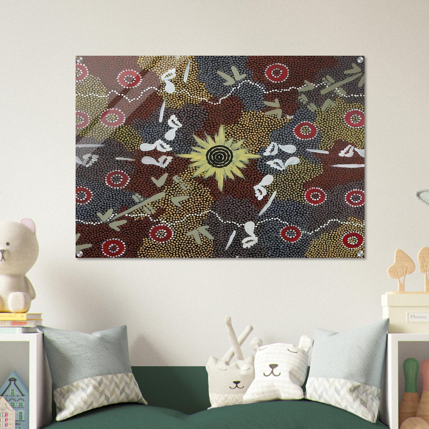 Frog and Kangaroo Dreaming - Native Art - Clifford Possum Tjapaltjarri Acrylic Print - 70x100 cm / 28x40″ inches