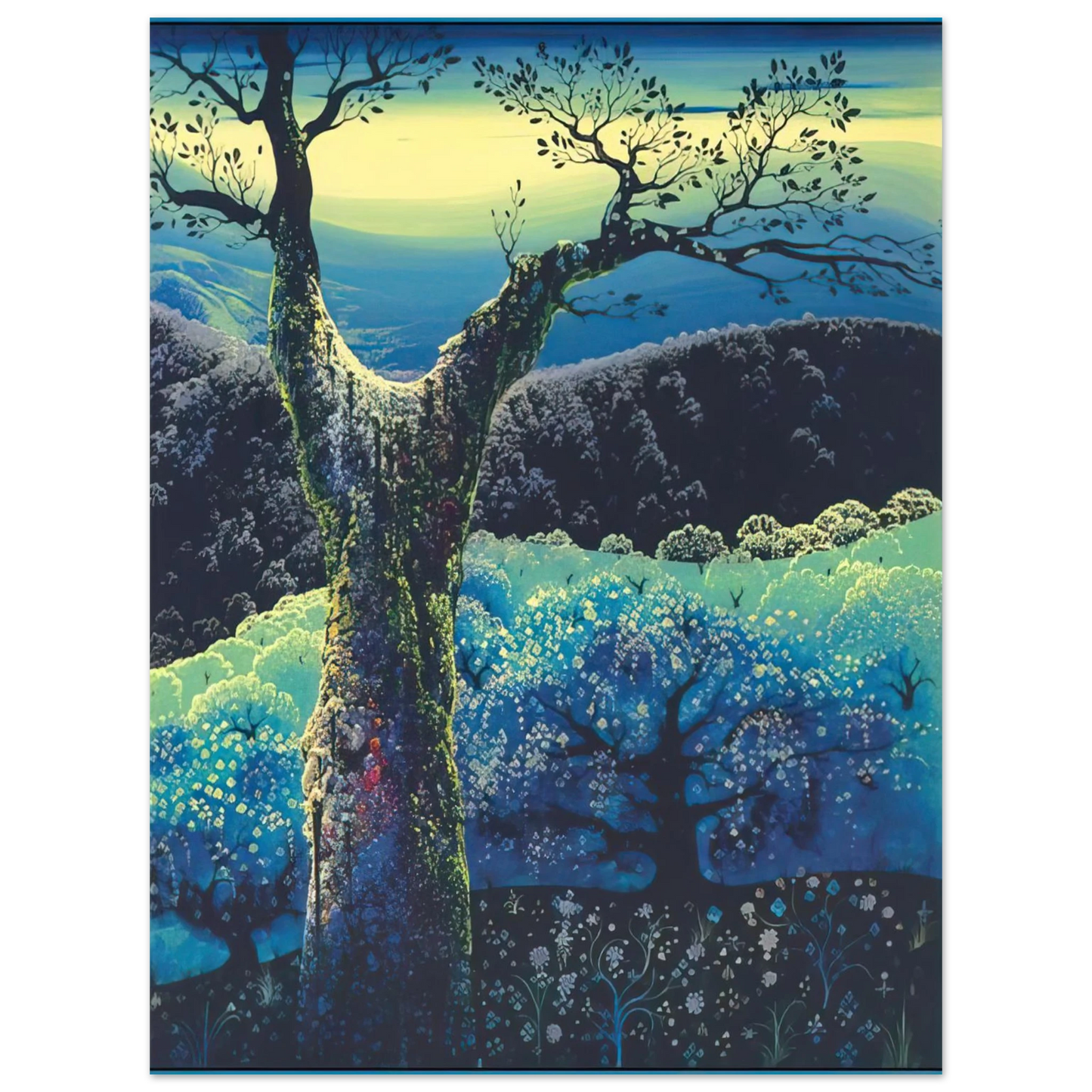 Eyvind Earle - Orchard in Bloom  75x100 cm / 30x40inches Fine Art Poster