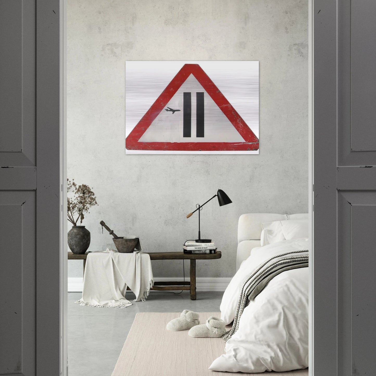 WARNING SIGN 2006 - Banksy Brushed Aluminum Print - 70x100 cm / 28x40 inches | Banksy Aluminum Print | Banksy Prints