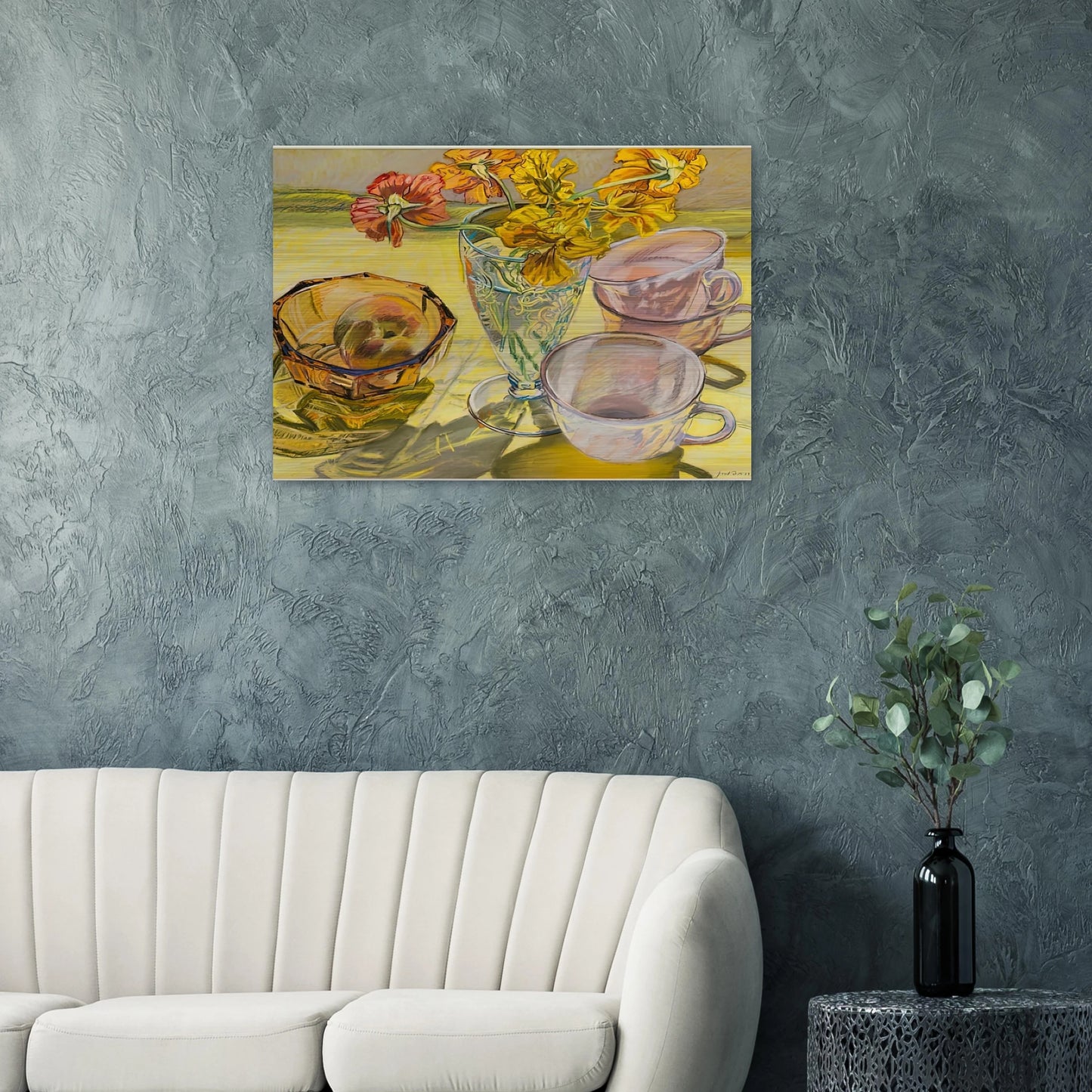 NASTURTIUMS AND PINK CUPS 1981 - Janet Fish Brushed Aluminum Print - 70x100 cm / 28x40 inches | Janet Fish Aluminum Print | Janet Fish Prints