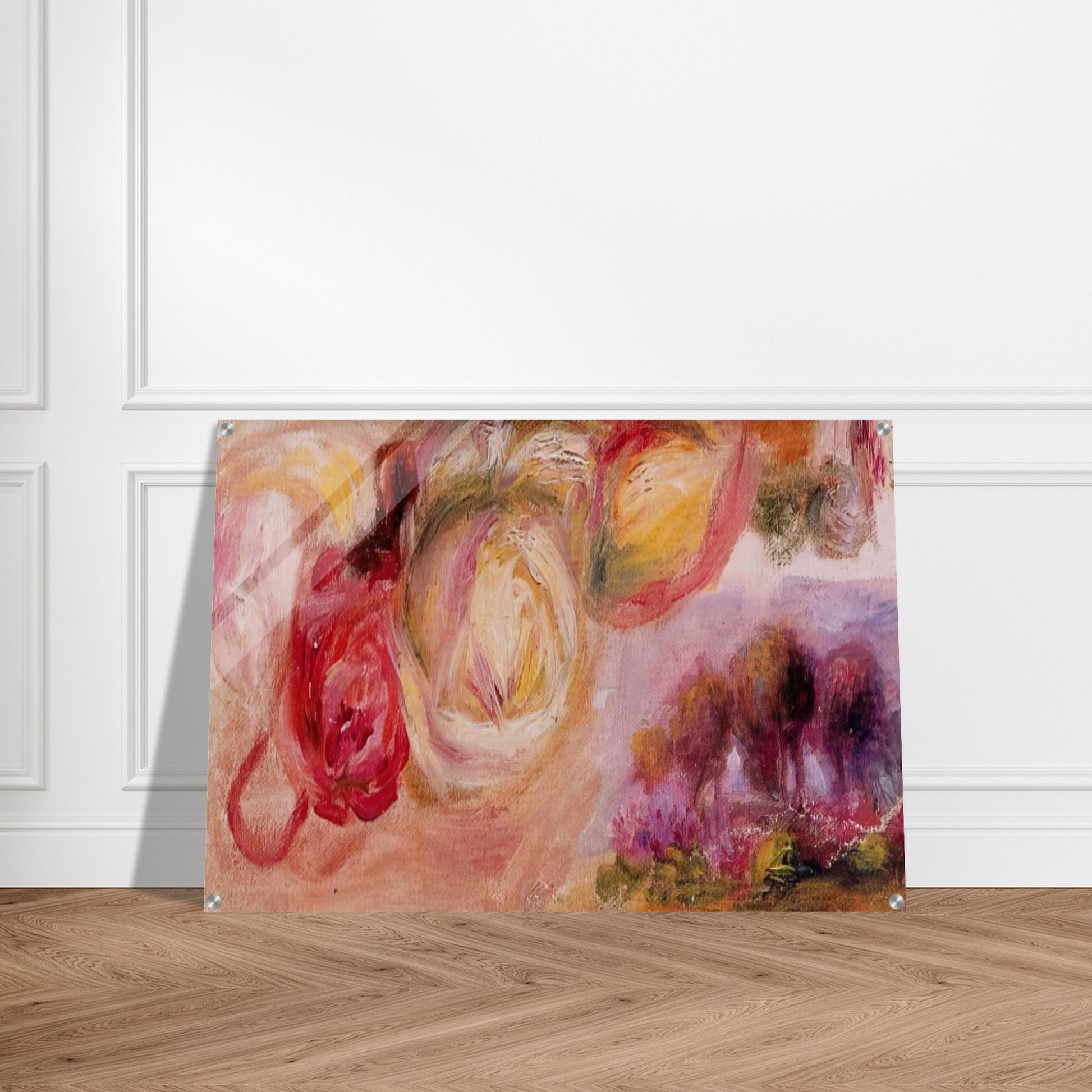 Roses with a Landscape - Pierre-Auguste Renoir Acrylic Print - 70x100 cm / 28x40″ inches