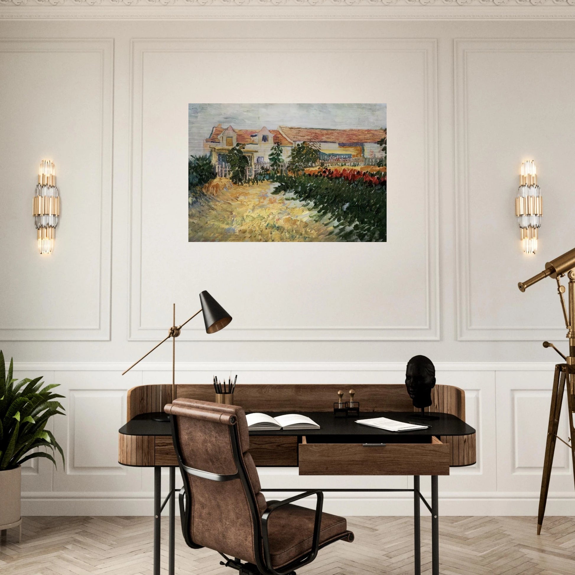 House with sunflowers - Vincent van Gogh Brushed Aluminum Print - 70x100 cm / 28x40 inches | Vincent van Gogh Aluminum Print | Vincent van Gogh Prints