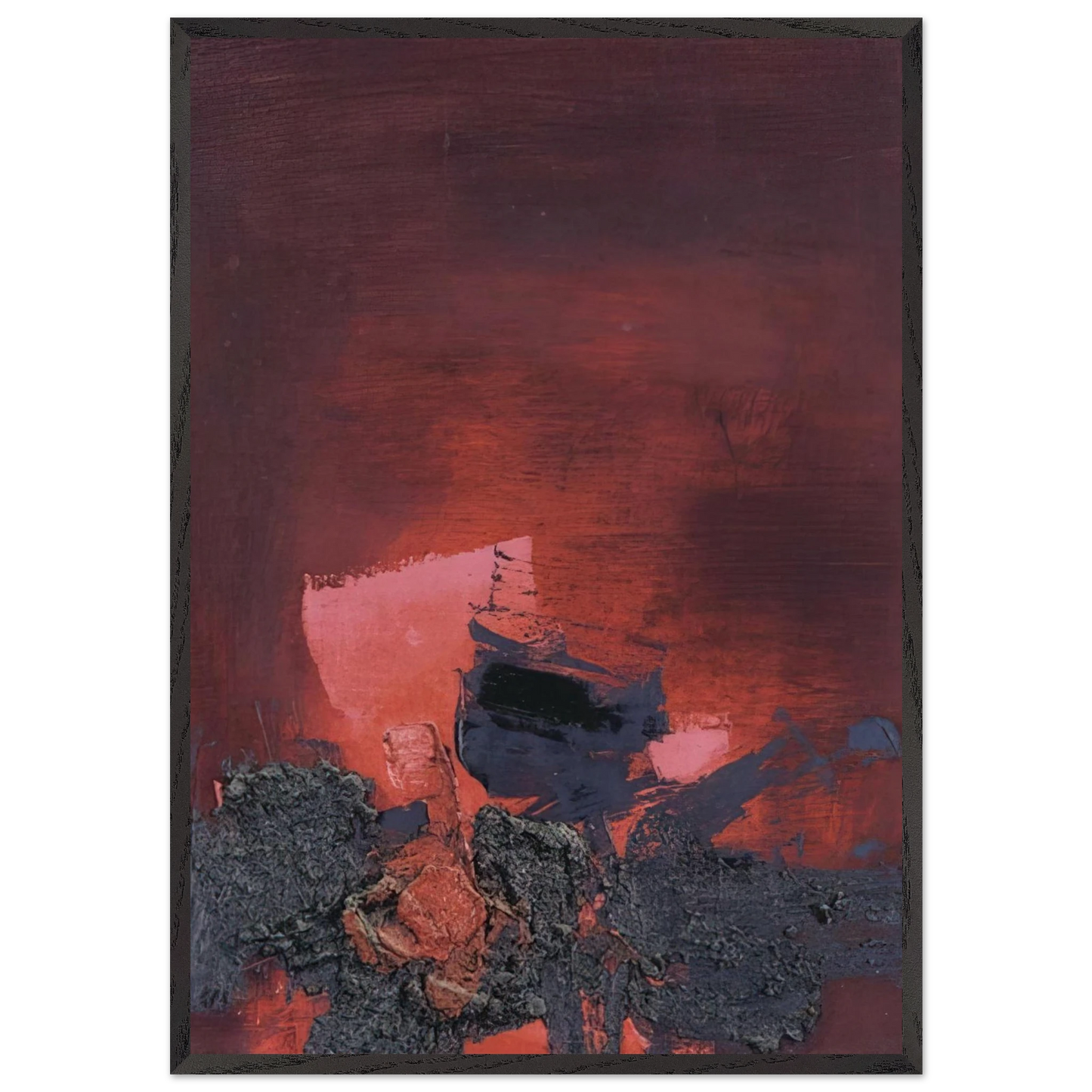 SIN T TULO ABSTRACCI N EN ROSO Y NEGRO - Luis Feito 70x100 cm / 28x40 inches Framed Art Print – Black Wooden Frame