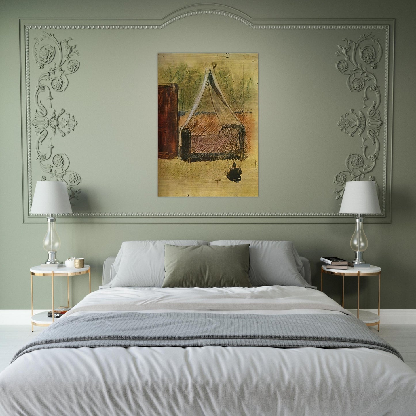 Bed with mosquito nets - Pablo Picasso Brushed Aluminum Print - 70x100 cm / 28x40 inches | Pablo Picasso Aluminum Print | Pablo Picasso Prints
