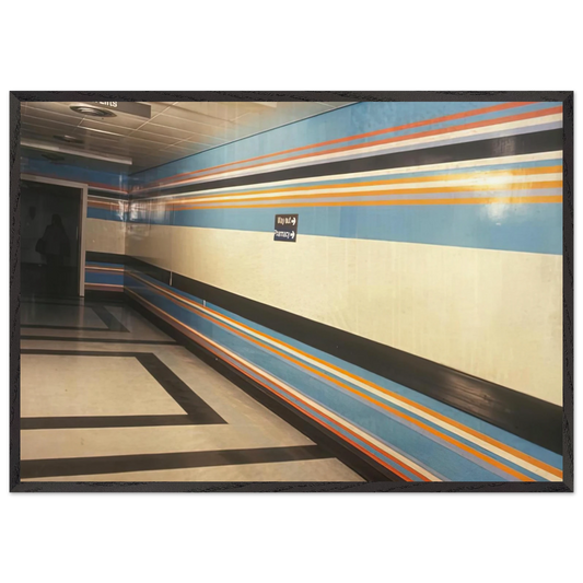 ROYAL LIVERPOOL HOSPITAL INSTALLATION 1983 - Bridget Riley 70x100 cm / 28x40 inches Framed Art Print – Black Wooden Frame