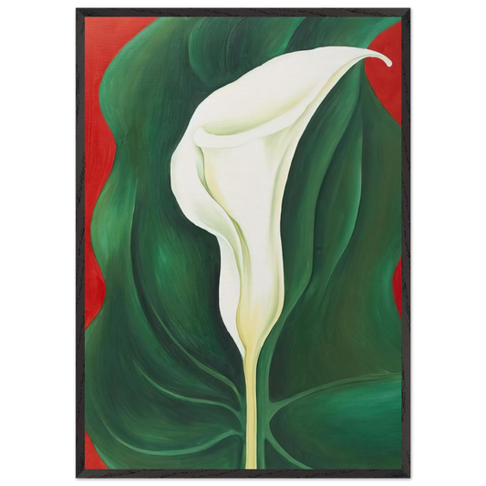 Single Calla Lily  Red  - Georgia OKeeffe 70x100 cm / 28x40 inches Framed Art Print – Black Wooden Frame